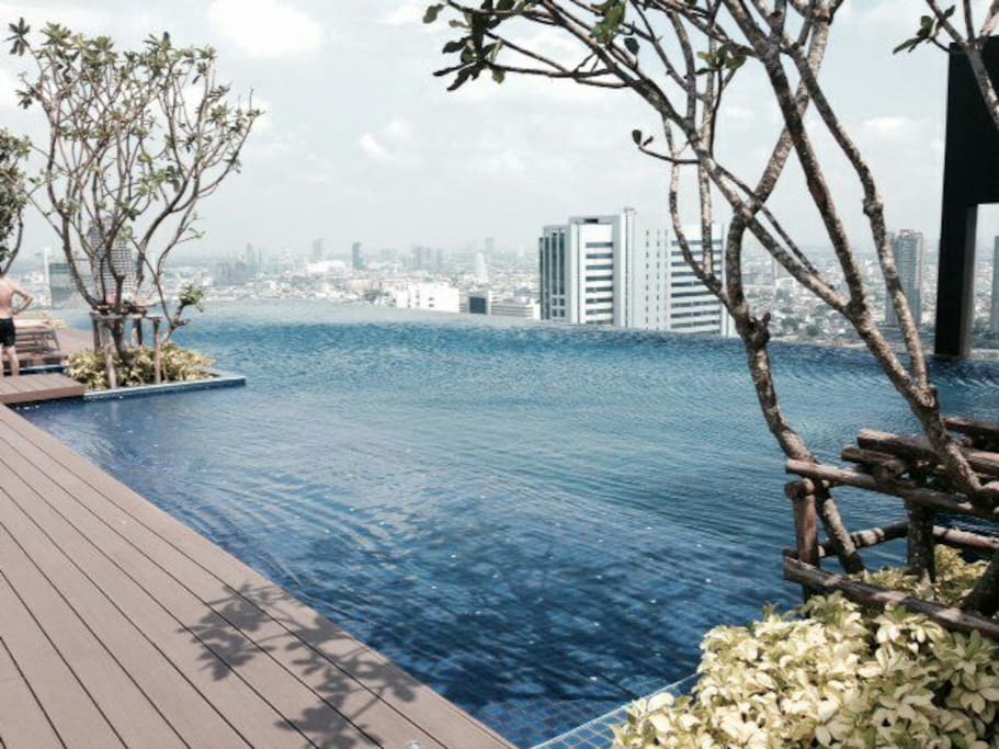 Swimming pool panorama Jaopaya river view by salt water system.