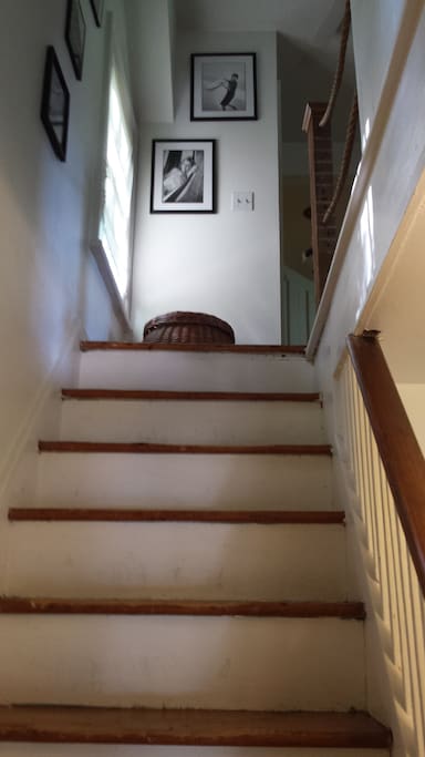 The bedrooms are upstairs