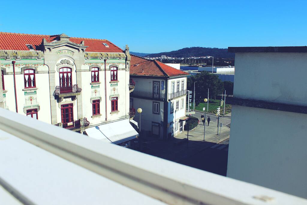 From the large window.