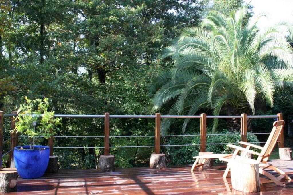terrasse 50 m2 suspendue, face à 8000m2 de bois