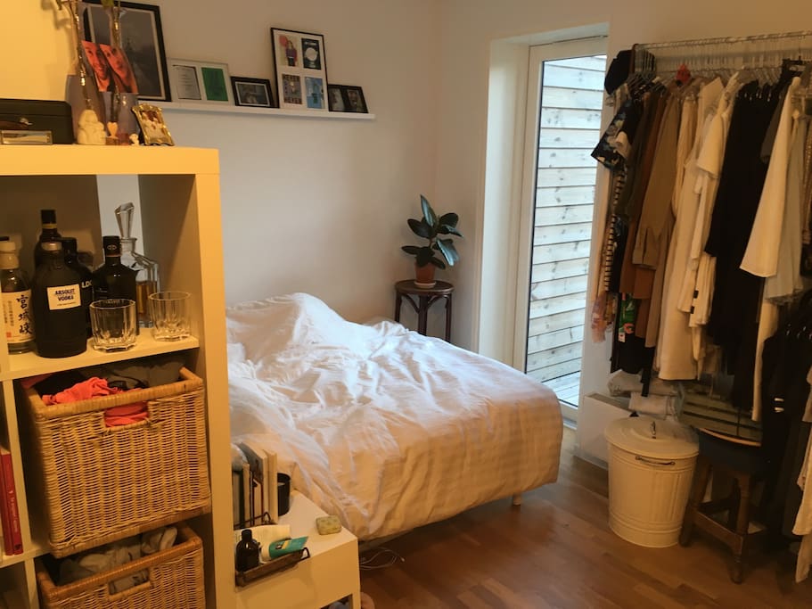 This is the bed in the room that I rent out.