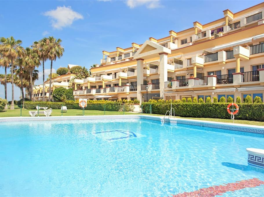 view of the pool from the apartment