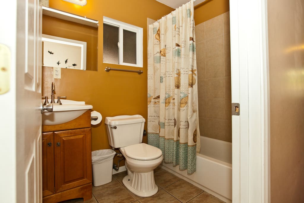 This is one of the downstairs shared full restrooms.