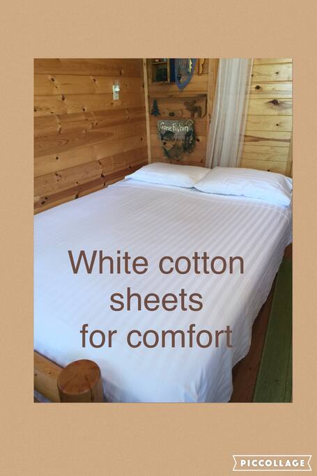 White cotton sheets for your comfort. Memory foam pad and pillow top pad, mattress heater if needed.