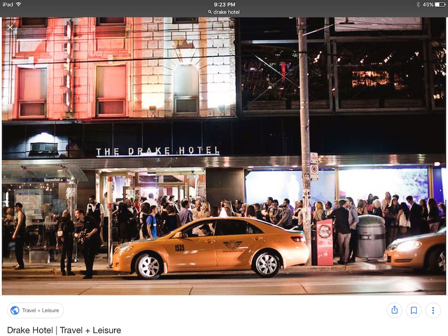 2 min walk to the drake on queen st or Ossington strip