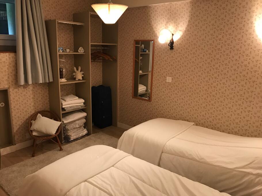 Chambre lits jumeaux avec salle d'eau