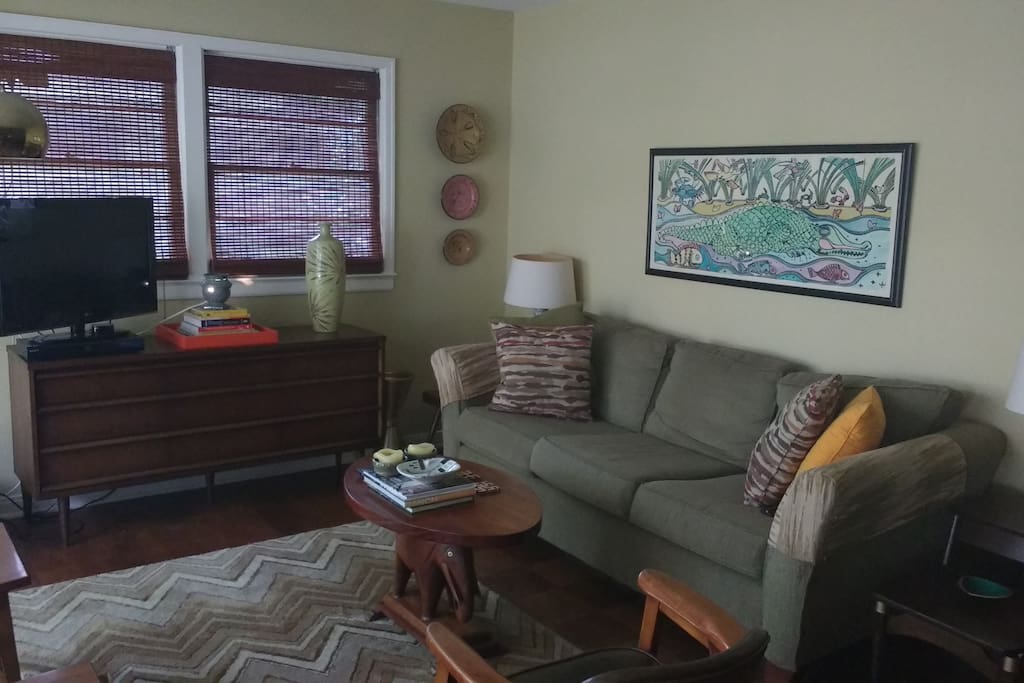 Living room with large window.