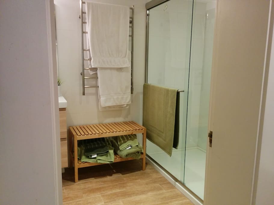 Large walk-in shower. Heated towel rail.
