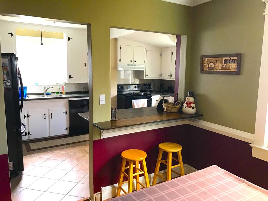 View from dining room into kitchen.