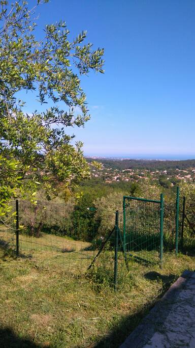 Vue magnifique sur mer et campagne depuis les chambres et la terrasse
