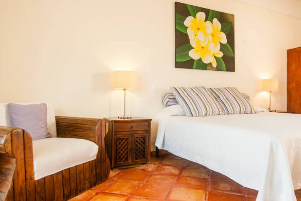 King bed and chair.