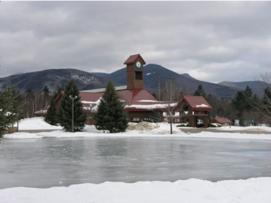 Recreation Center with view of man-made ice skating pond in front