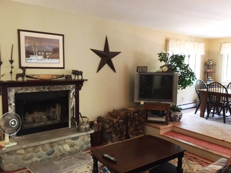 1st floor family room, with wood fireplace