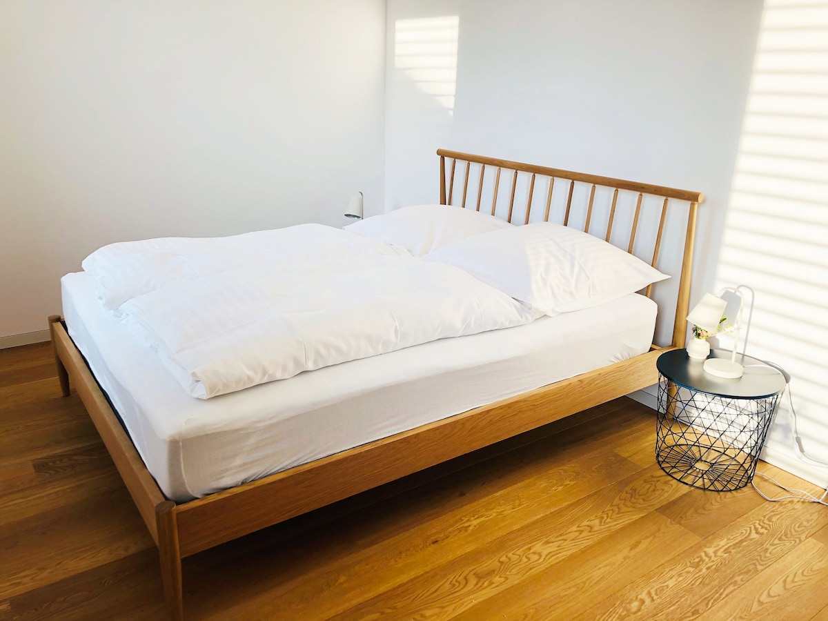 View of the oak bed in the second bedroom