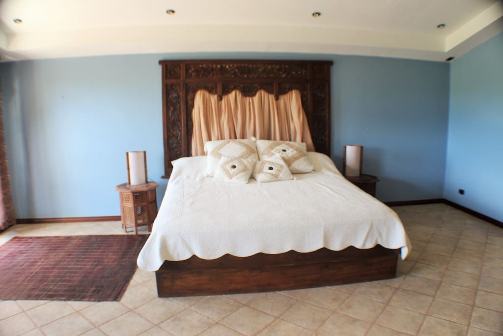 The master bedroom with it's regal king size bed with Antique bead stead & night stands imported from India.