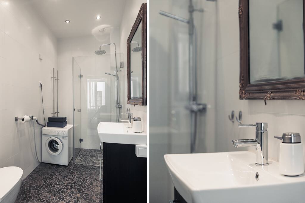 Elegant bathroom with washing machine