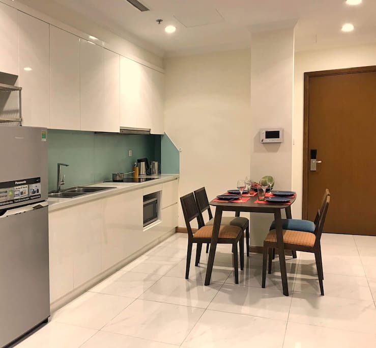 Accessible kitchen with basic appliance.