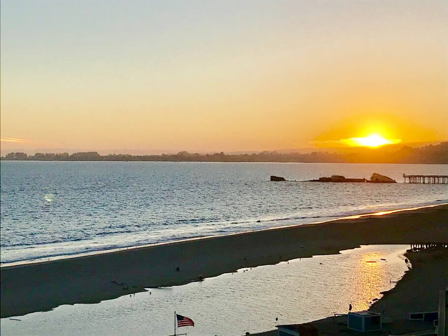 This is the view from the main balcony and the master bedroom balcony. Watch the sunset over the iconic cement ship.