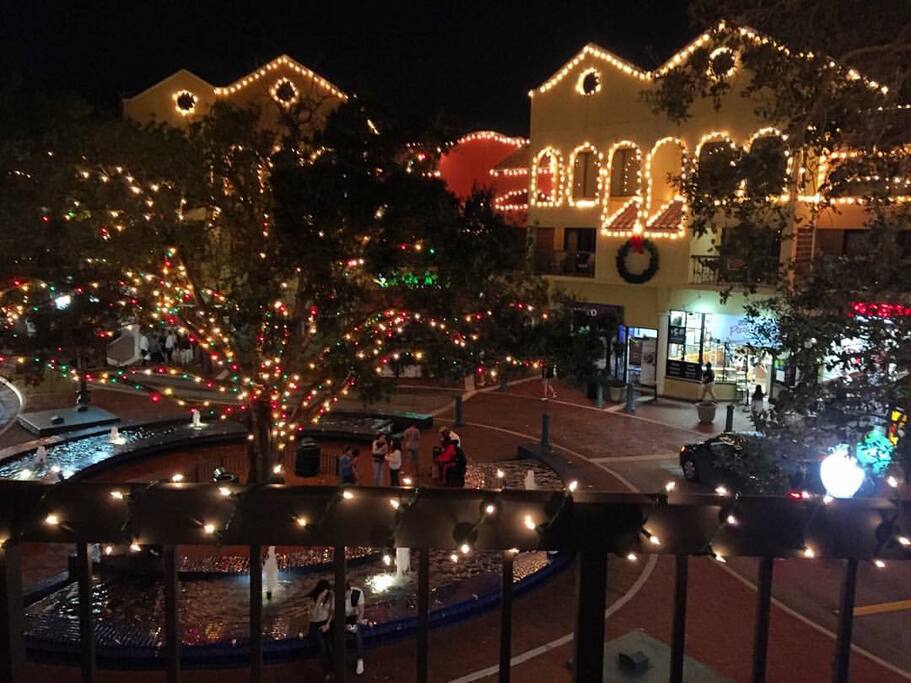 Incredible view over Main Street shops from the balcony at night!