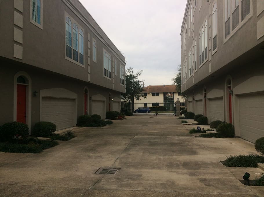 Gated area. The house is on the front right