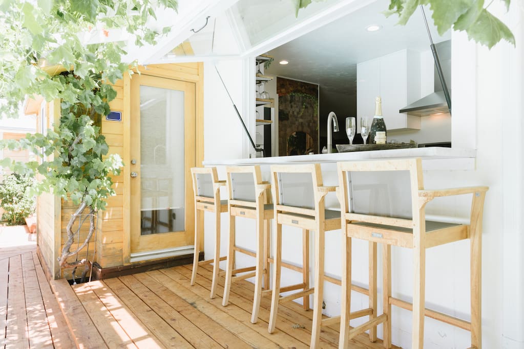 Unique indoor/outdoor kitchen counter, amazing for entertaining, or just for cooking while enjoying the outdoors