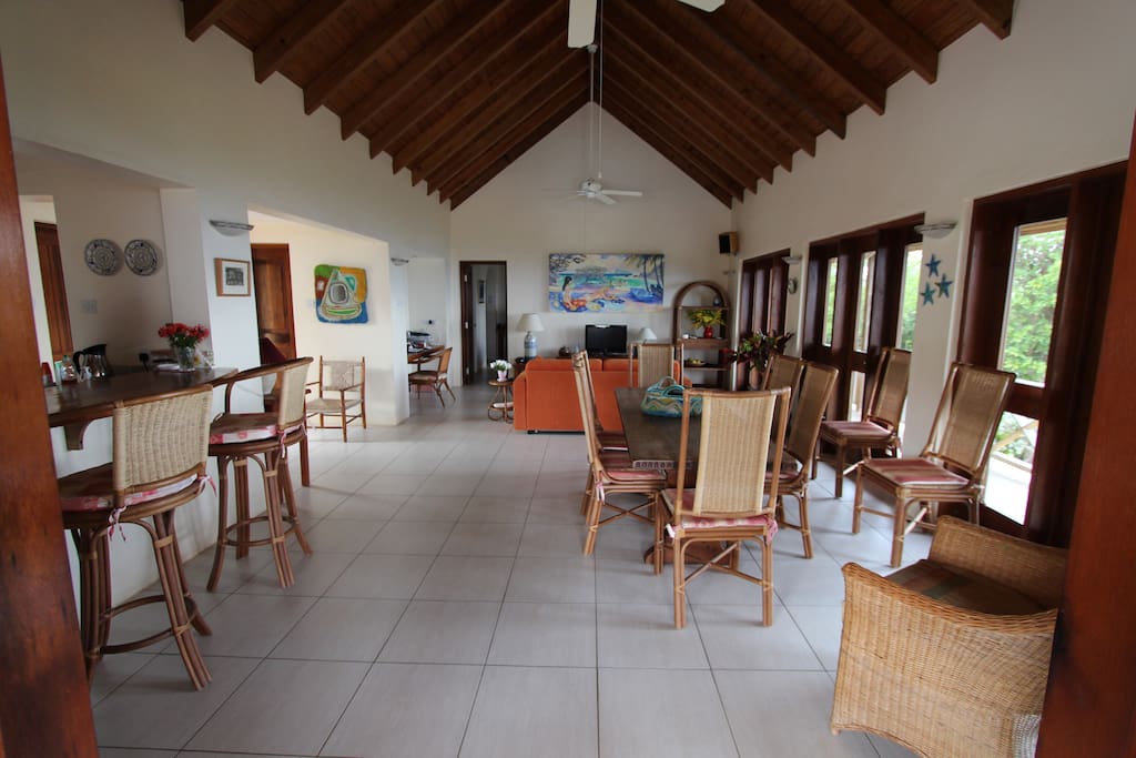 Large living room with dining and sitting areas