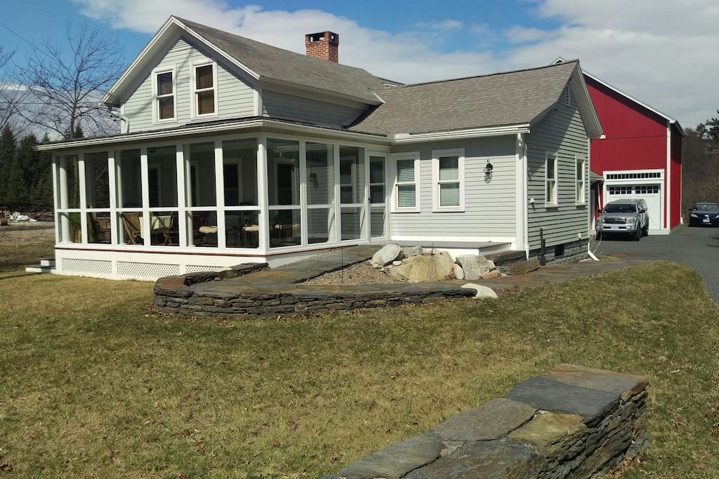 Exterior stone walkway and ramp access.