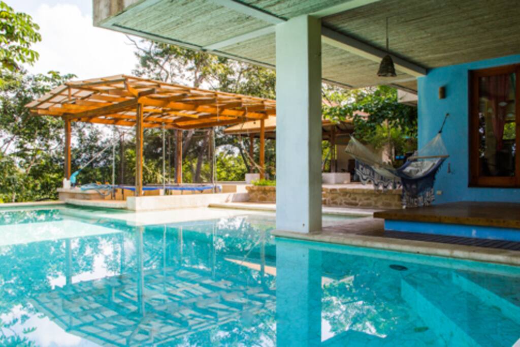 Pool with outside terraces and decks