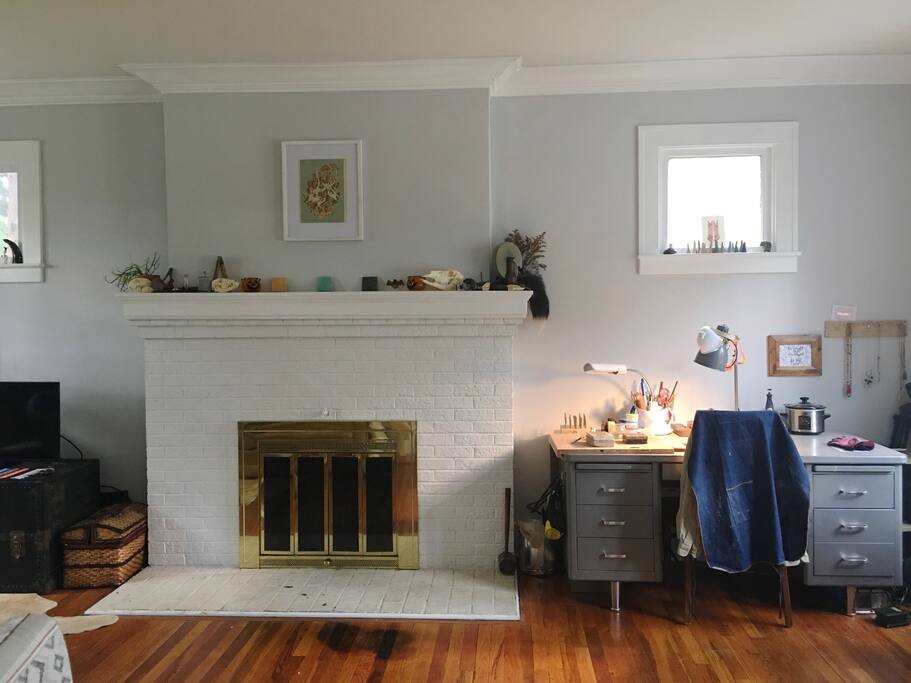 Tucked away in the living room is my workbench. I am a silver smith and jewelry designer, so I spend a lot of time here!