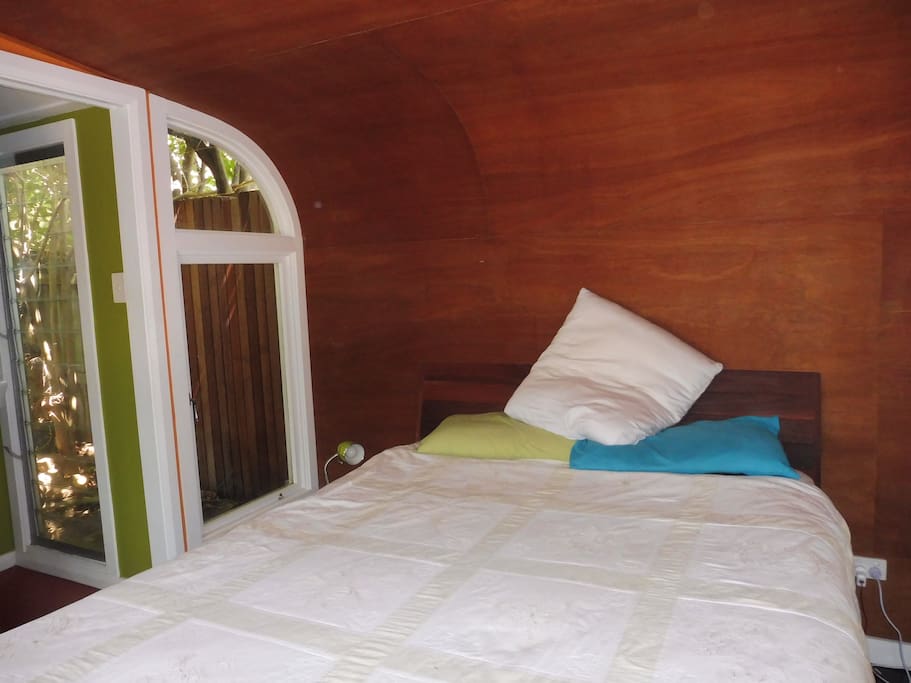 Lovely, light, timber clad roomy double bedroom.