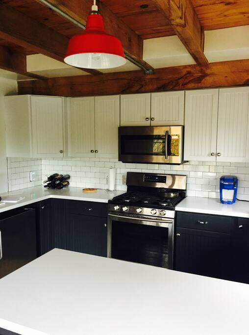 Kitchen opens into living room