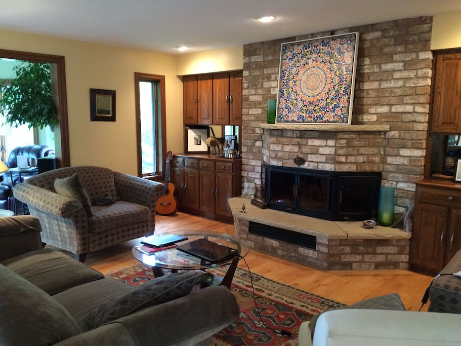Rare 3 sided wood burning fire place, wood provided
