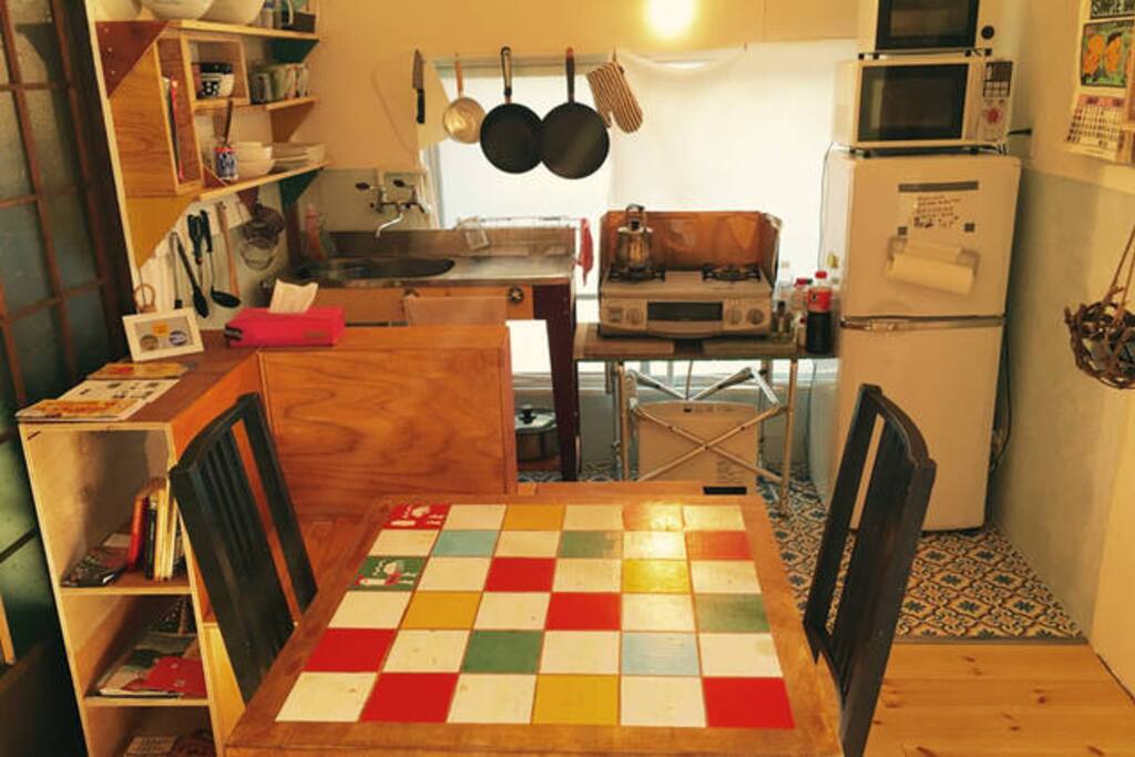 Common room ,Kitchen & bathroom. Could be using rice cooker, mixer,& seasonings.