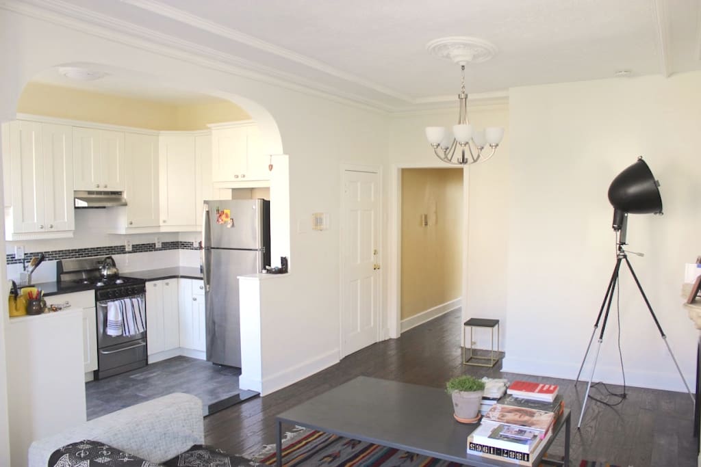 We have a large and fully equipped kitchen that opens out onto the living room.