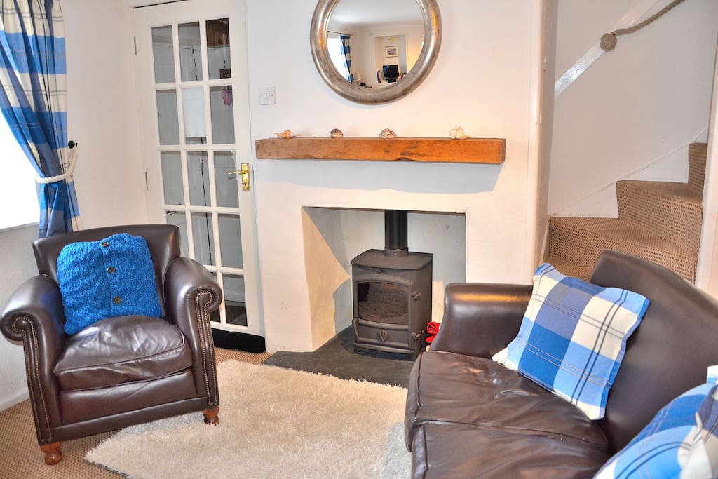 Living room with wood burner