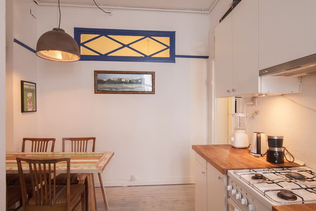 Kitchen with a table to eat in. All amenities in the kitchen.