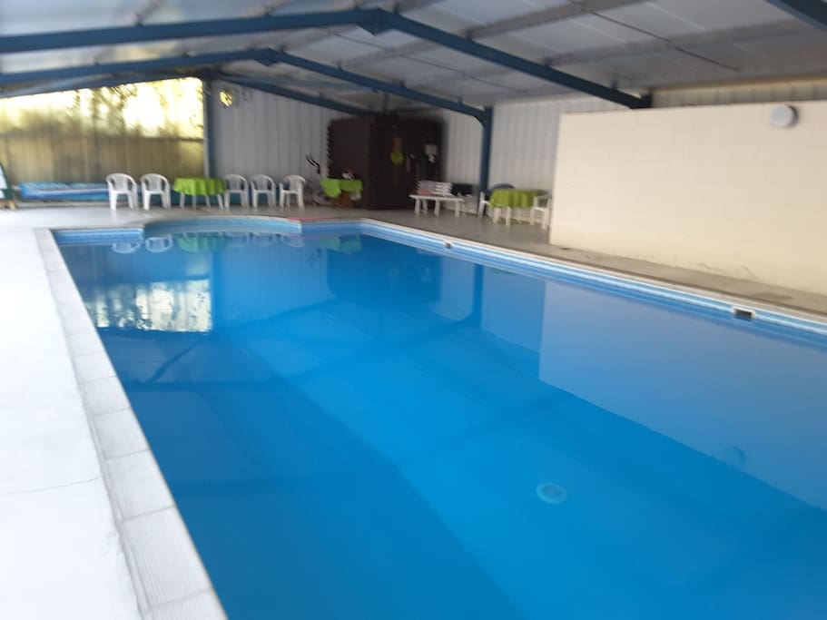indoor heated swimming pool, for your sole use. complete with shower and toilet. 1 meter deep at shallow end, 3 meters at the deep end. children must be supervised at all times. pool open from 8am to 8pm daily.