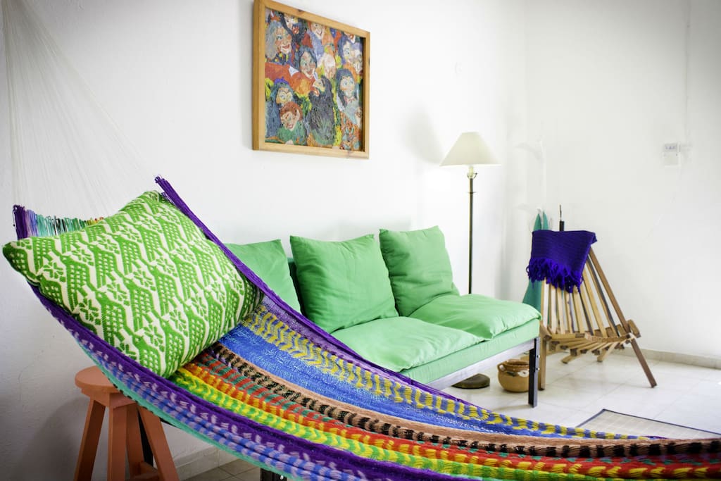 Like all Yucatecan homes, the Casita comes with hammocks to be slung in the living room or the bedroom.
