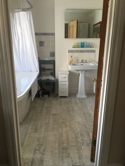 Views of the good sized bathroom.