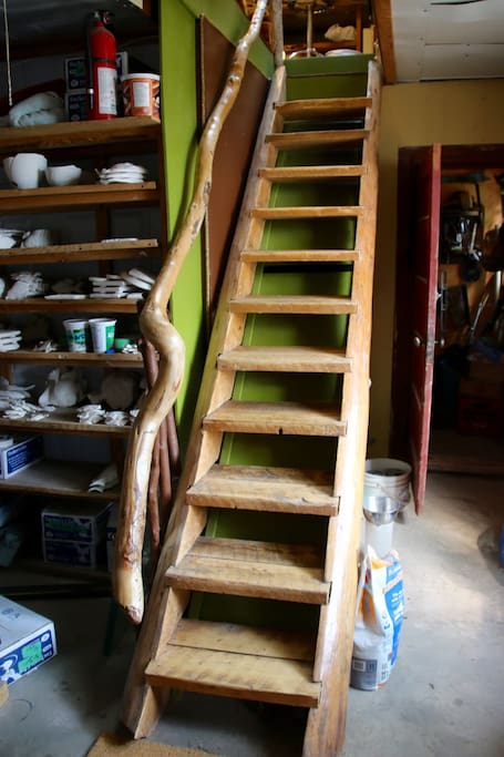 These are the rustic stairs leading up to the Potters Loft.