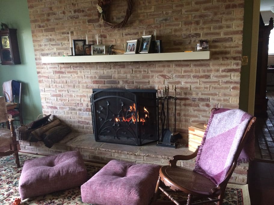 Curl up by a cozy fire with a book from the family library.