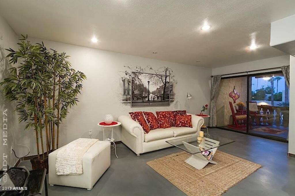 Living Room with pull out sofa couch