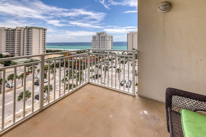 view of destin beach from an airbnb balcony