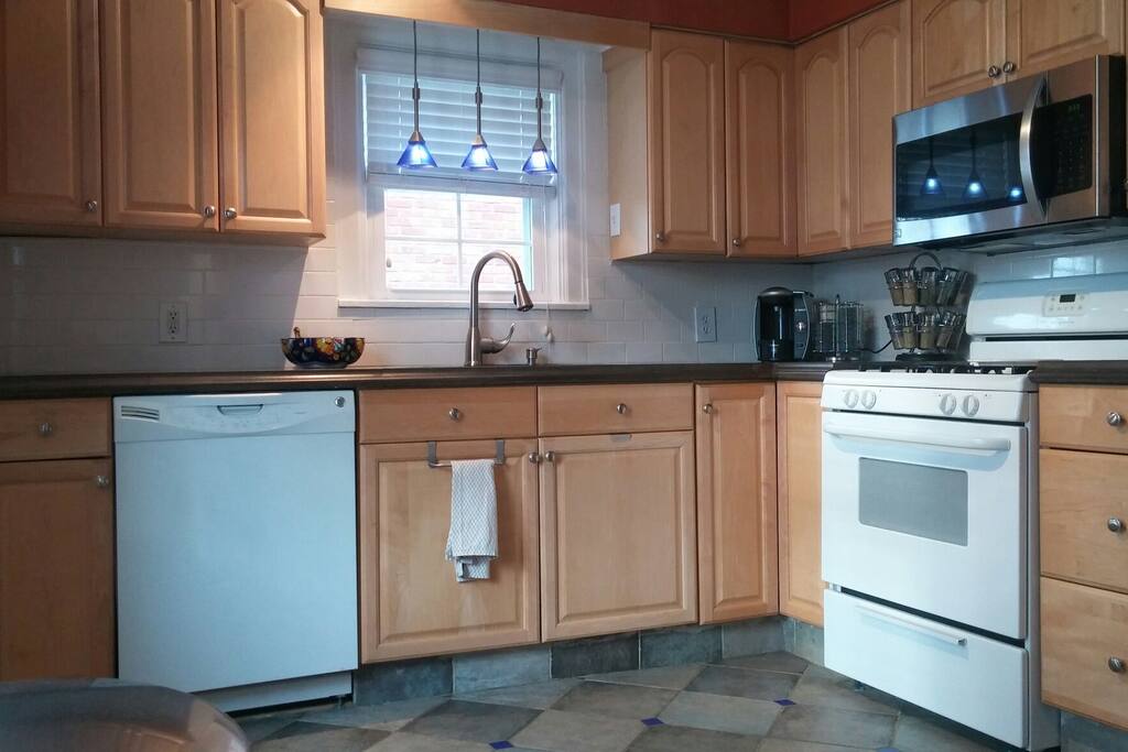 Updated kitchen with modern concrete countertops