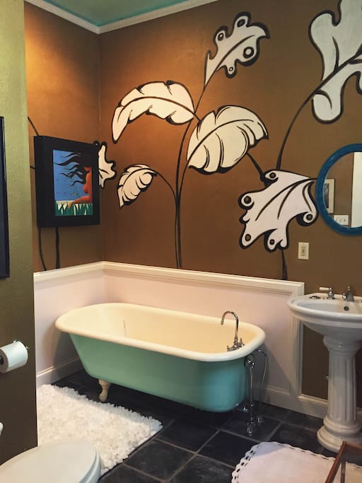 Big bathroom with tub and separate shower