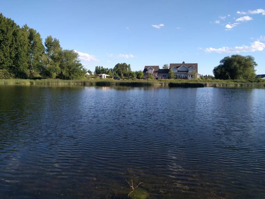 Back of house from other side of the lake.