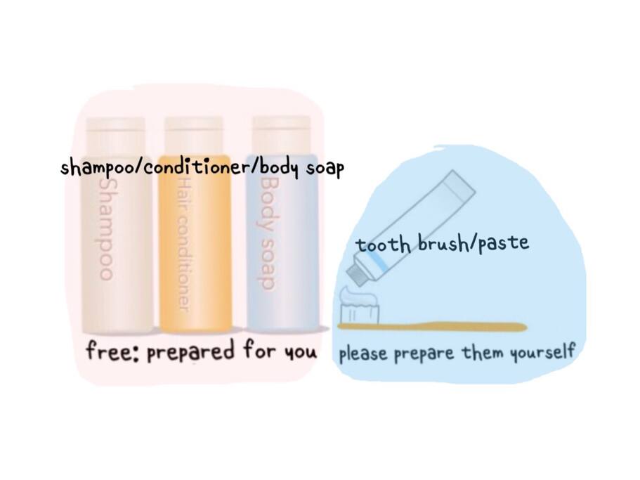 We prepare the free shampoo,hair conditioner,body soap.