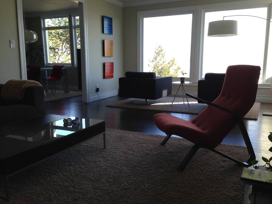 Living room view into dining room