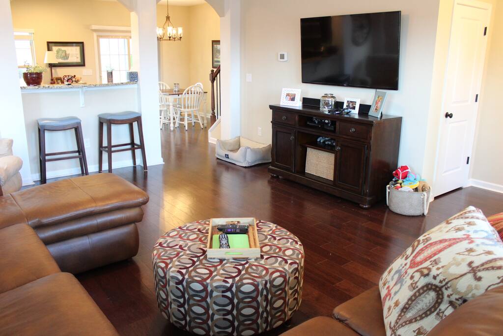 60" TV on swivel mount in downstairs living room