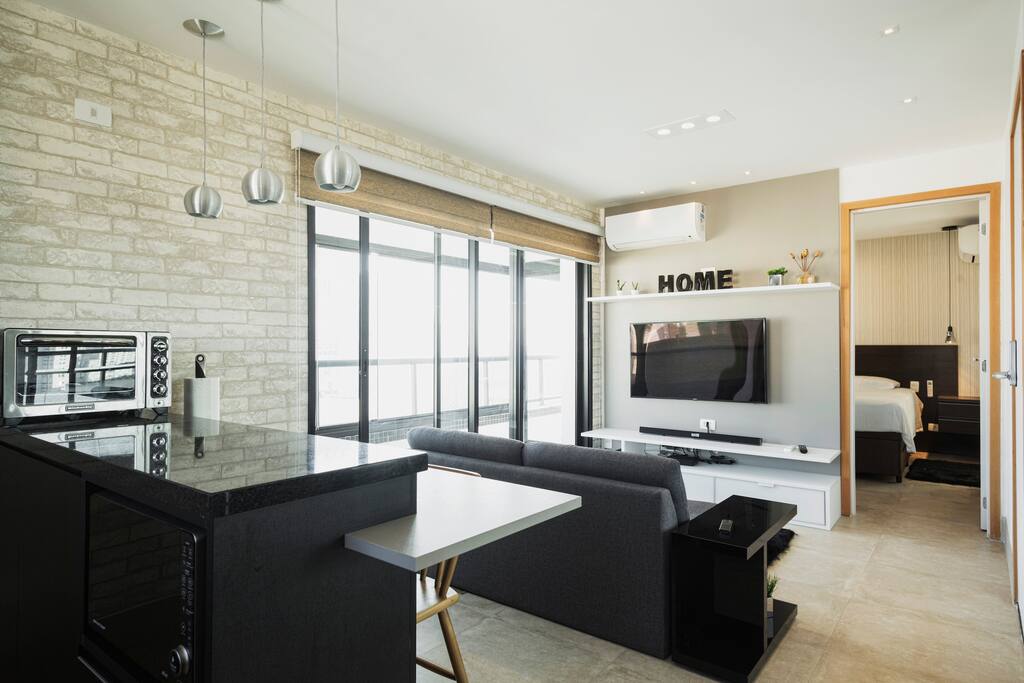 Sala integrada com cozinha